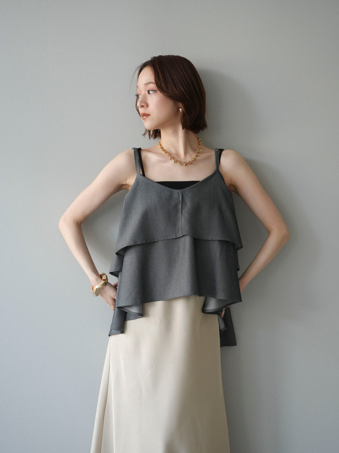 [予約]ティアードキャミソール/black