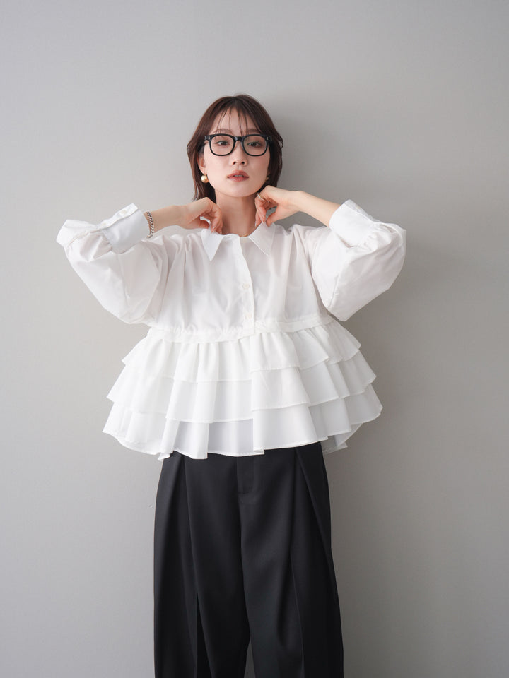 [SET]ブロードティアードショートシャツ+TRツイルデザインタックワイドパンツ(2set)