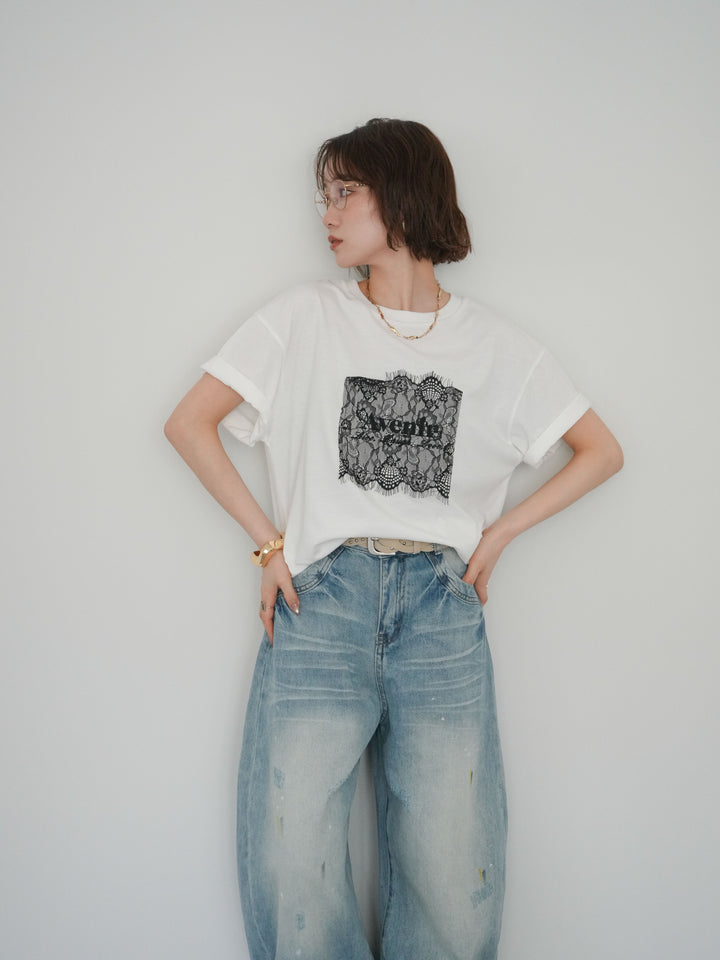 [予約]レースコラージュロゴTシャツ/off
