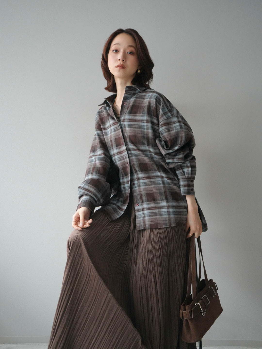 [予約]マルチウェイチェックシャツ/brownblue