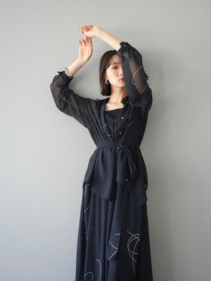 [SET]ペンタッチシフォンキャミワンピース+ペンタッチシフォンシャツ(2set)