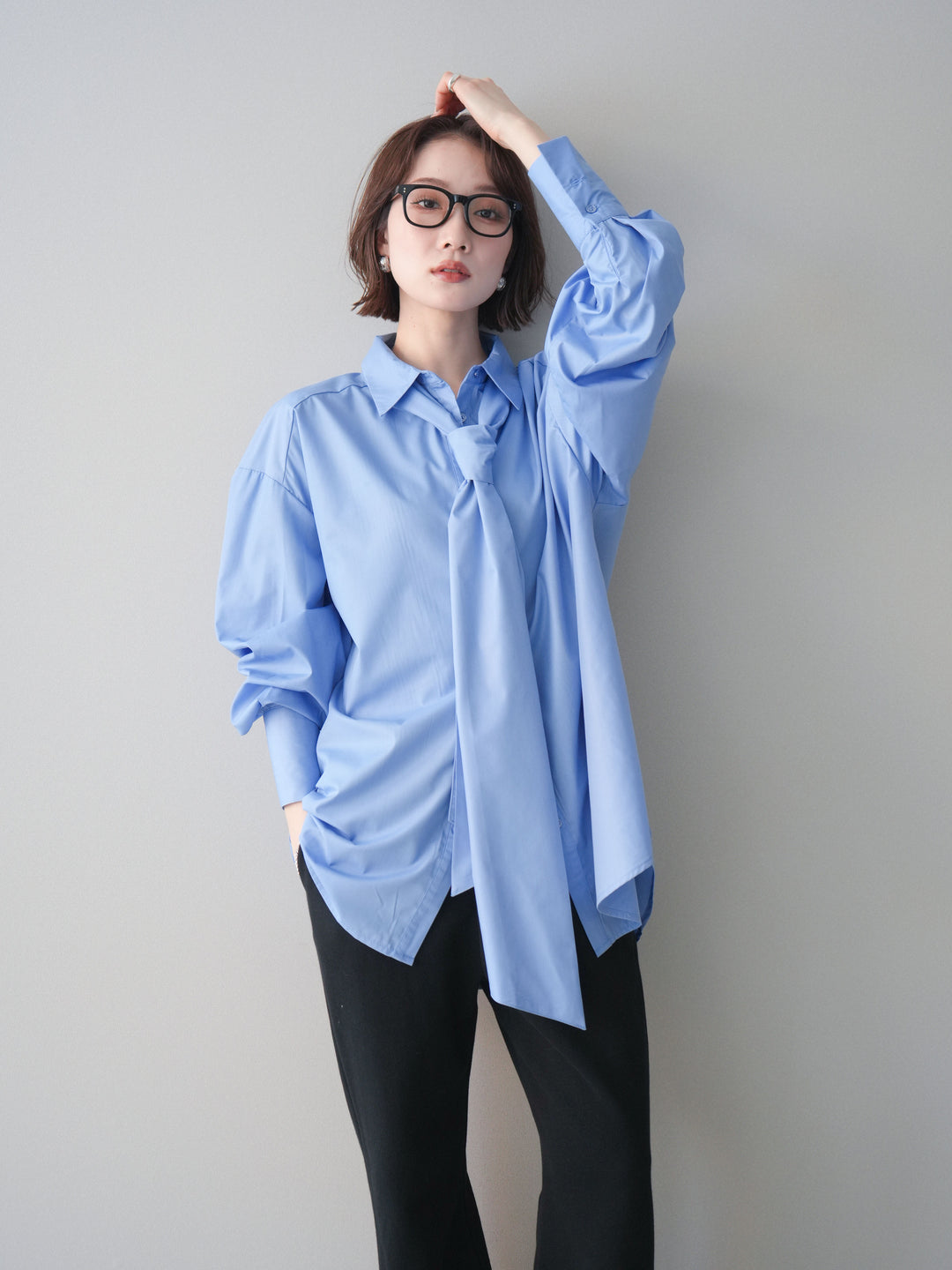 [SET]ボウタイ付オーバーシャツ+選べるアクセセット(2set)