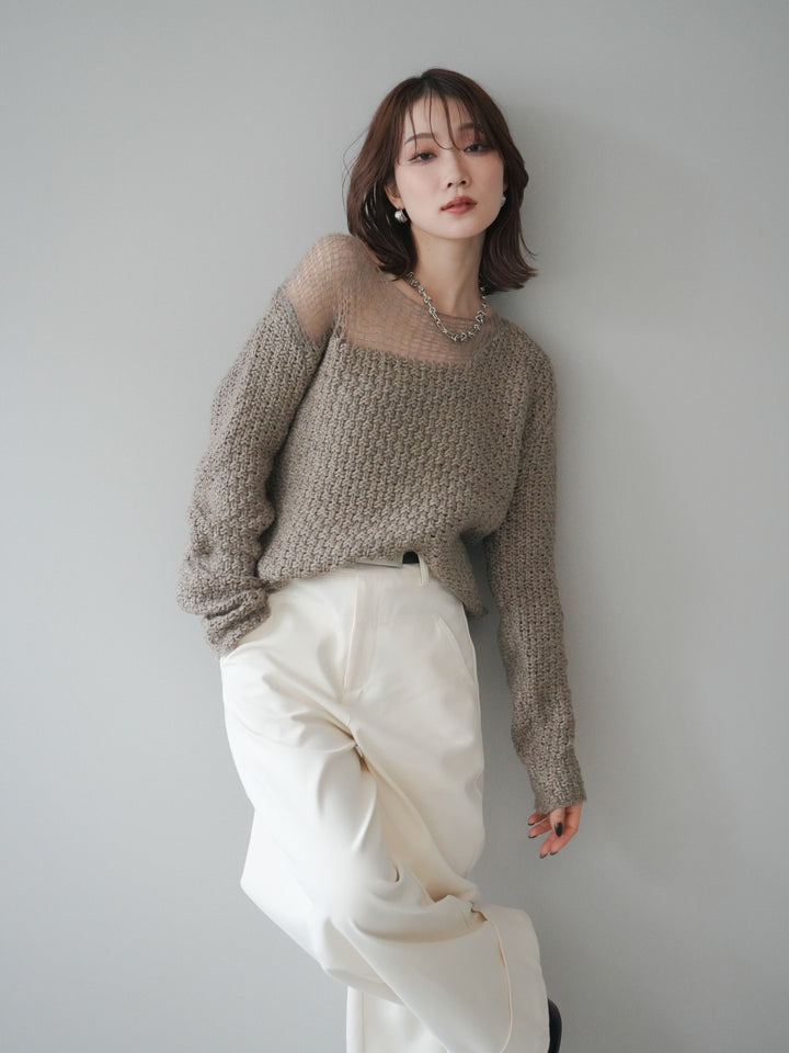 [予約]ダメージデザインニットプルオーバー/greige
