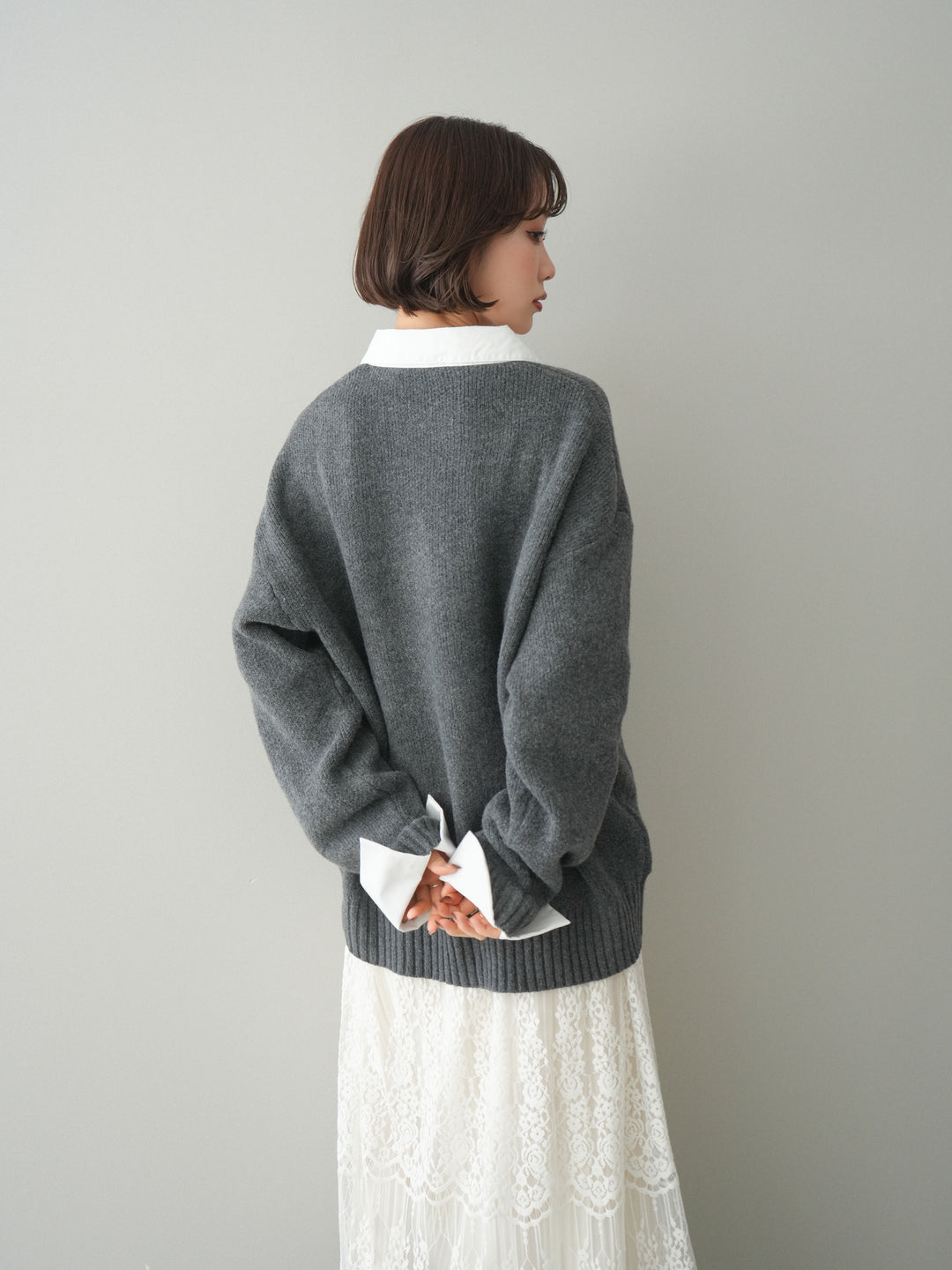 [予約]シャツドッキングオーバーニットプルオーバー/charcoaloff