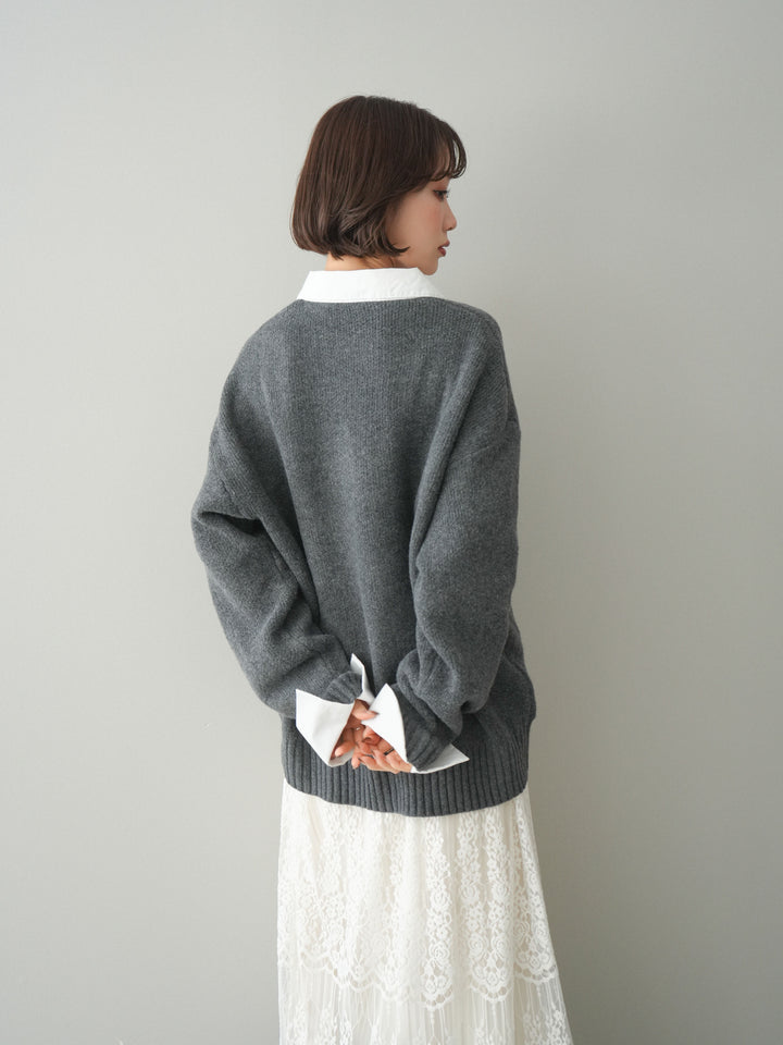 [予約]シャツドッキングオーバーニットプルオーバー/charcoaloff