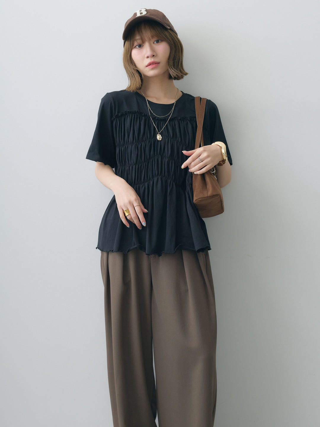 [SET]クールタッチシャーリングTEE+クレープデシンタックワイドパンツ(2set)