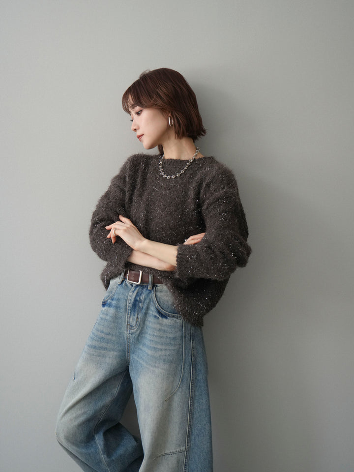 [予約]モールラメミックスヤーンニットプルオーバー/brown