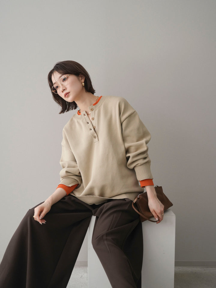 [予約]2WAYネック配色レイヤードニットプルオーバー/beige