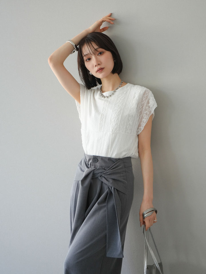 【預購】拼布蕾絲法式套頭衫/白色