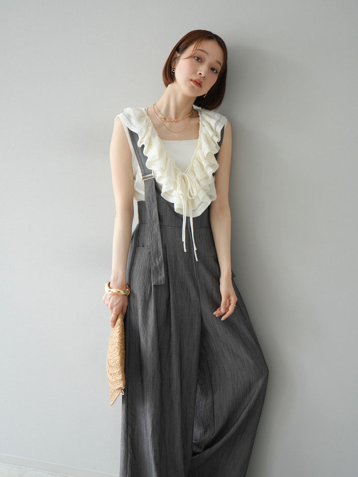 [予約]ワッシャーラッフルノースリーブブラウス/アイボリー