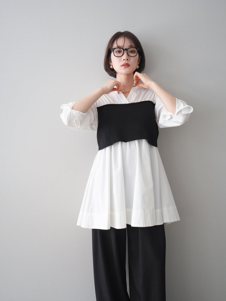 [予約]ニットビスチェドッキングフレアシャツチュニック/offwhite