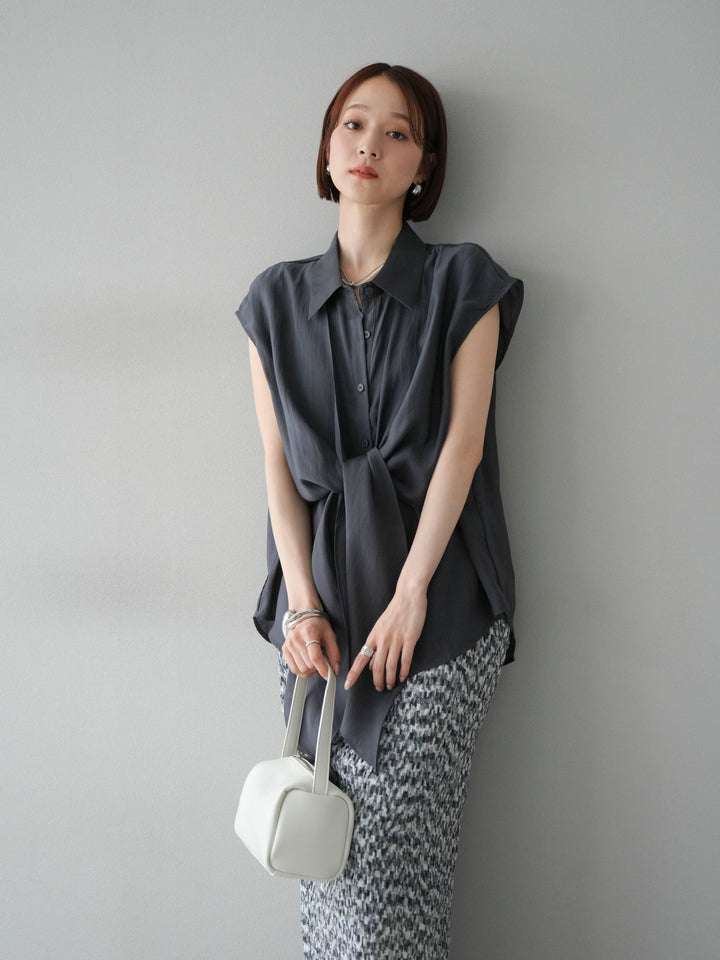 [SET]フロントタイシアーブラウス+マルチカラーランダムプリーツタイトスカート(2set)