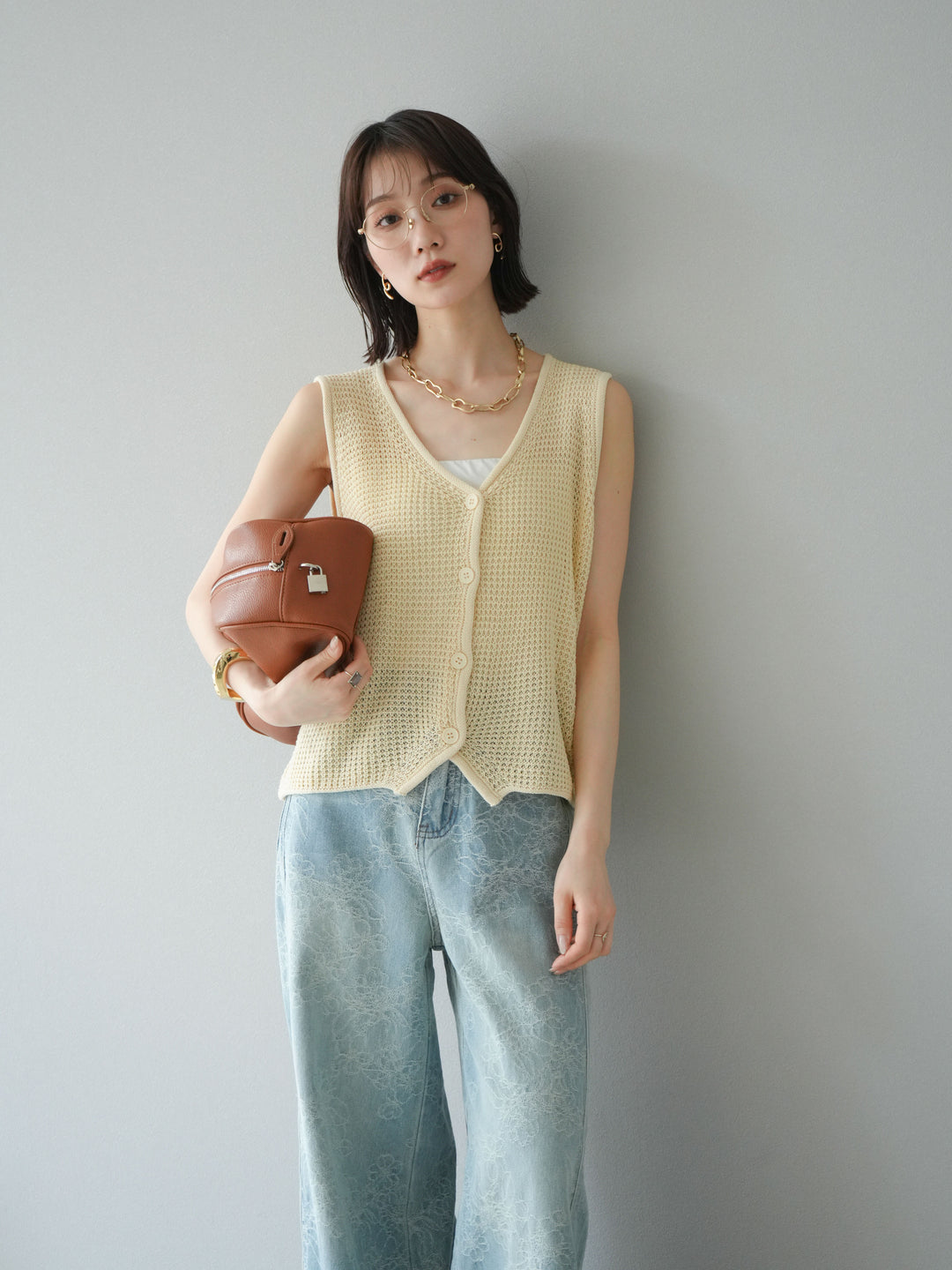 【預購】華夫格針織背心/黃色