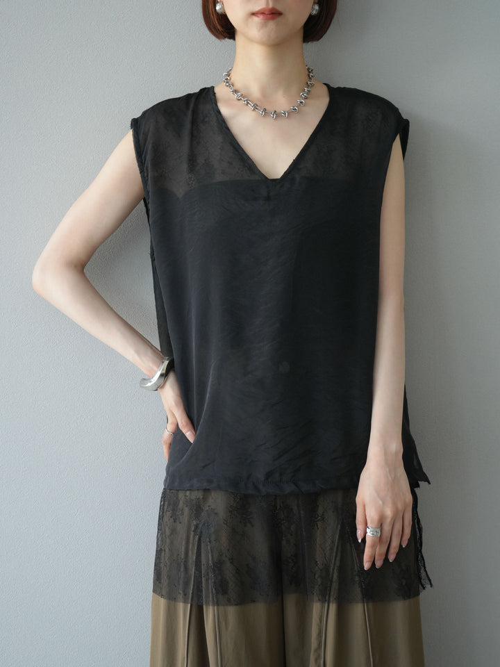 [予約]レースレイヤードオーガンジートップス/ブラック