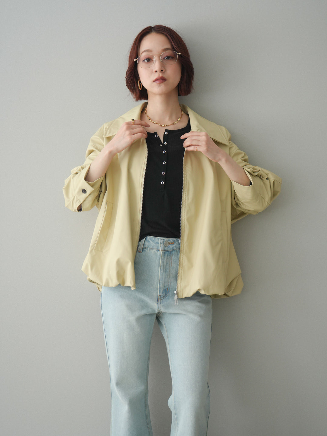 [予約]ウォッシャブルフェイクレザーバルーンジャケット/yellow