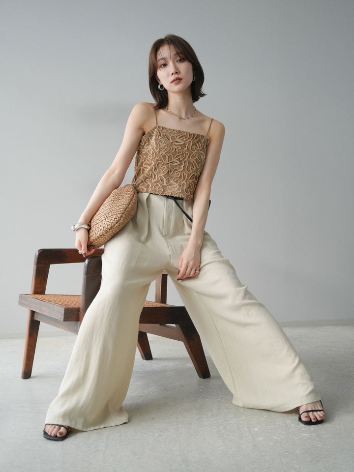 [予約]パイピングフラワーシアーベロアキャミソール/ベージュ