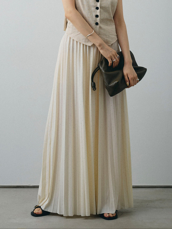 [予約]ラインストーンプリーツスカート/アイボリー