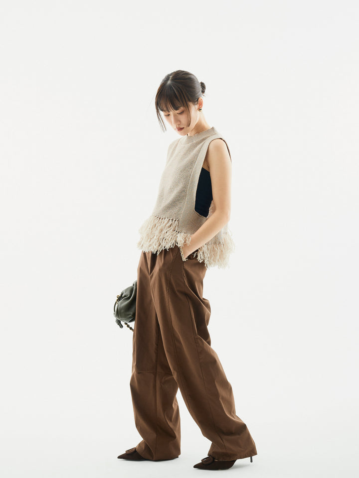 [予約]ラップデザインタックワイドパンツ/ブラウン