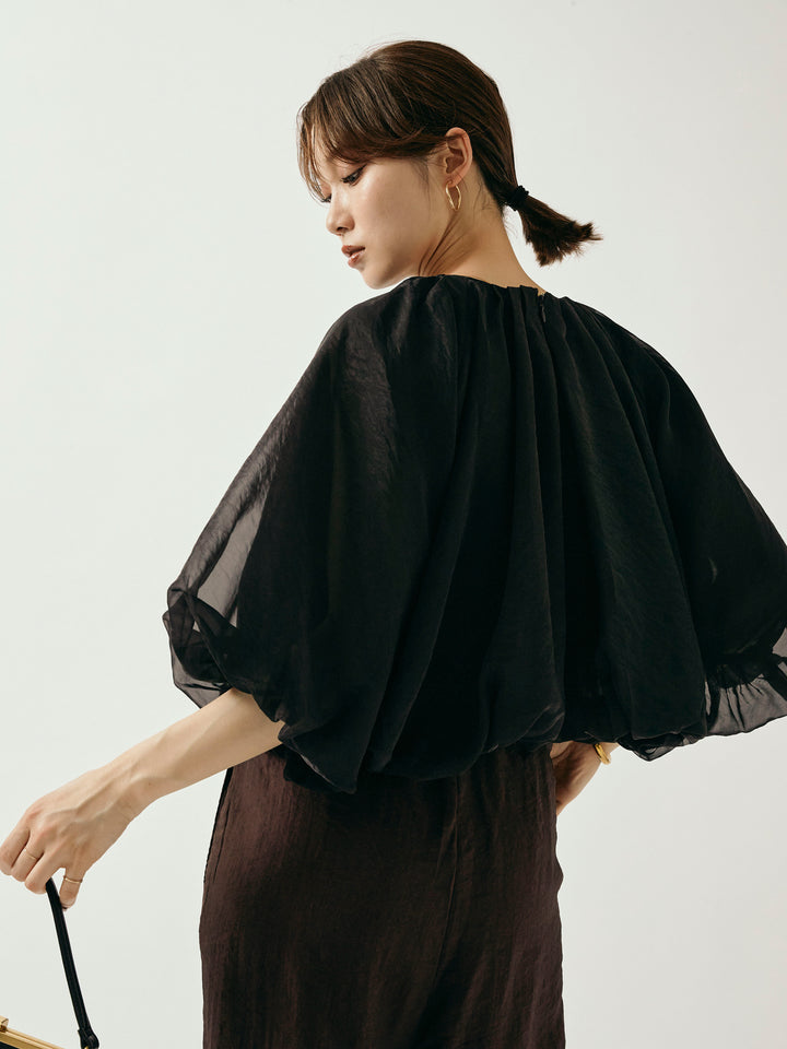 【Allure】[SET]オーガンジーバルーンショートブラウス+オーガンジーバルーンショートブラウス(2set)