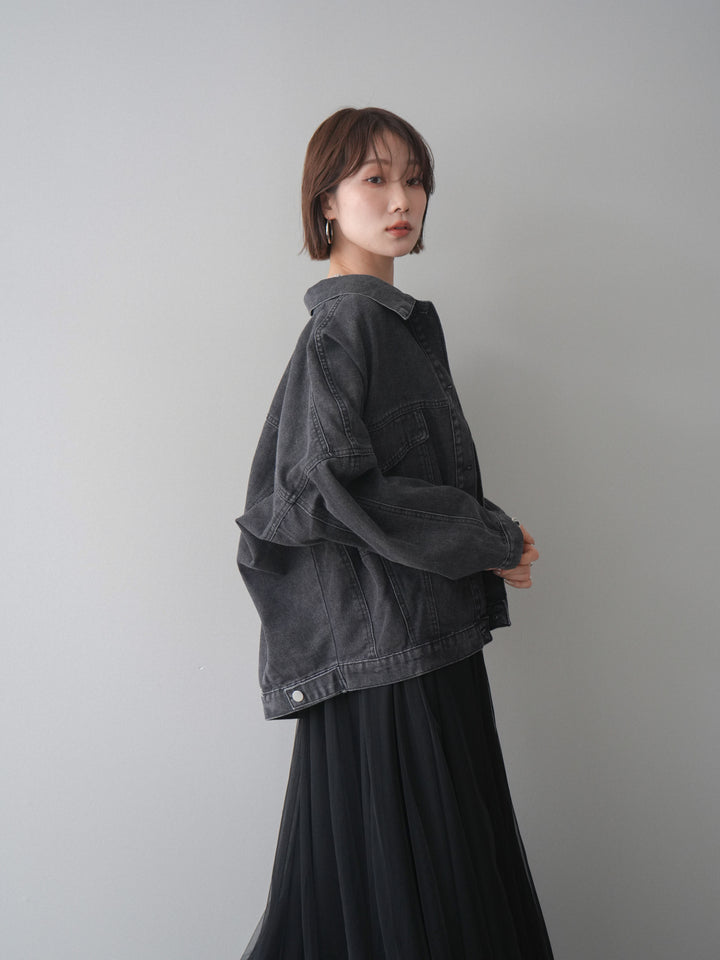 [SET]ルーズシルエットデニムジャケット+チュールボリュームスカート(2set)