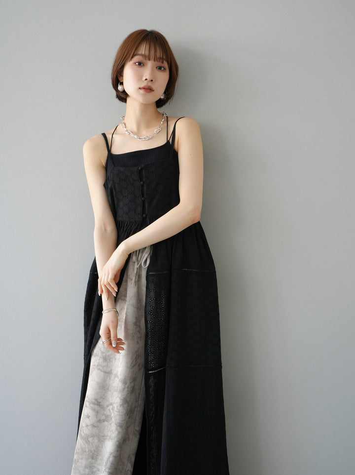 [Pre-order] Cotton patchwork lace camisole dress/black