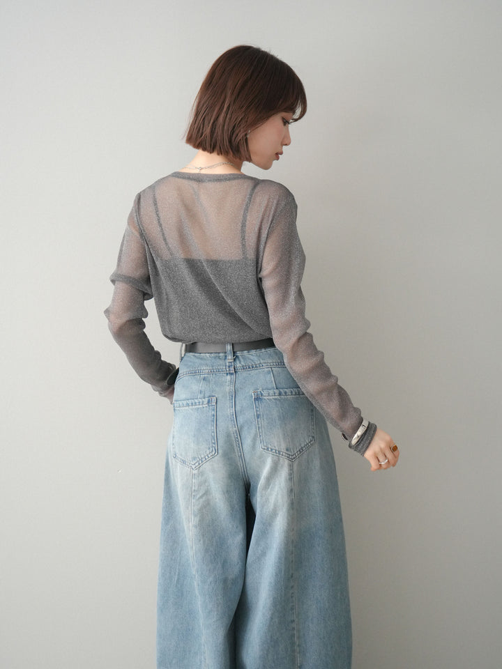 [予約]ラメシアークルーネックトップス/charcoal