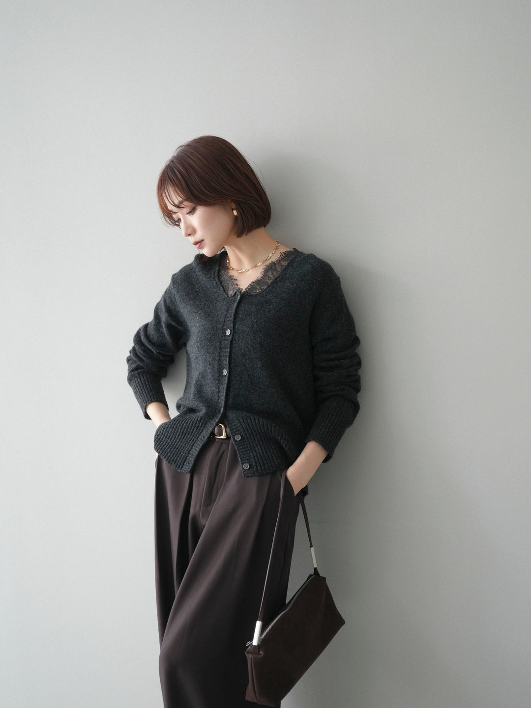 [SET]レースネックニットカーディガン+選べるアクセセット(2set)