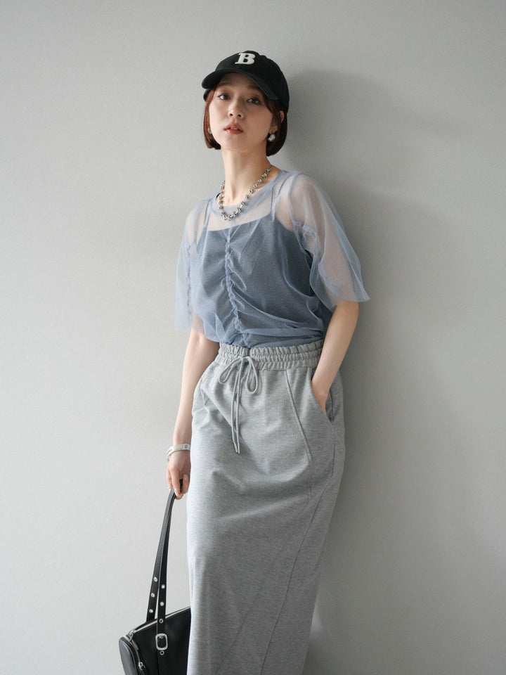 [SET]ラメチュールシャーリングプルオーバー+ダブルストラップカットリブブラキャミソール(2set)