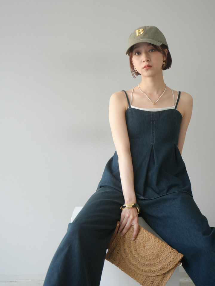 [SET]デニムタックフレアキャミソール＆イージーワイドパンツSET UP(2set)