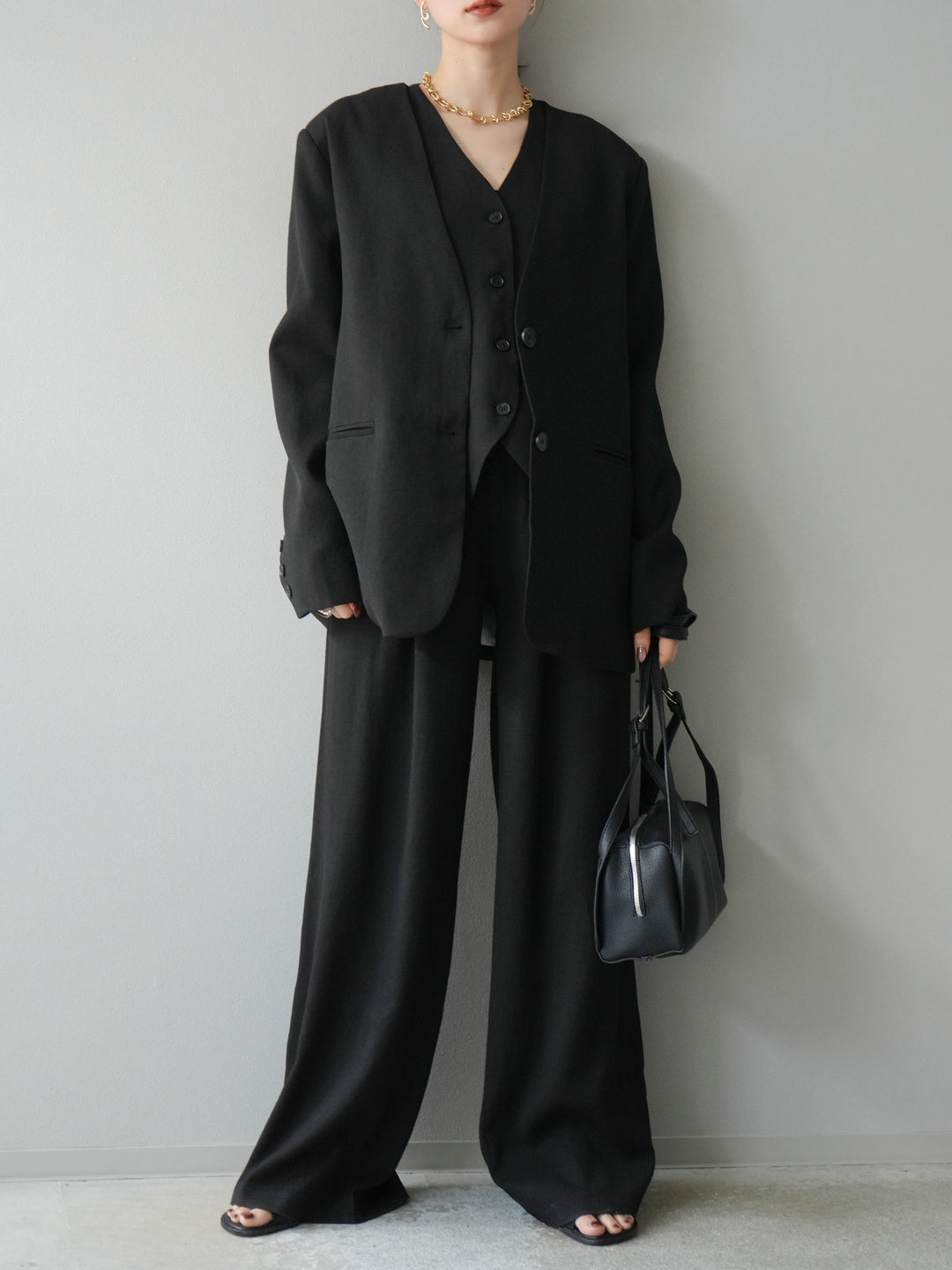 [予約]ノーカラーオーバージャケット/ブラック