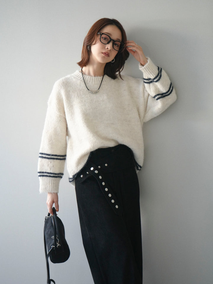 [予約]クルーネックラインボーダーニットプルオーバー/white