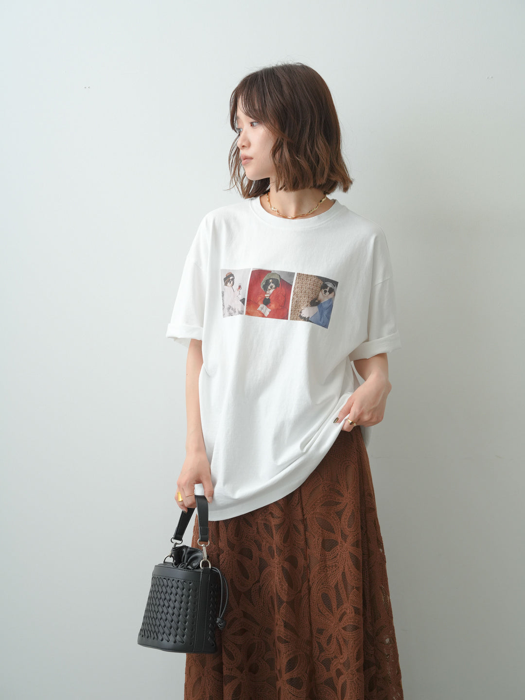 [SET]スリードッグフォトボックスTEE+フラワーレースレイヤードスカート(2set)