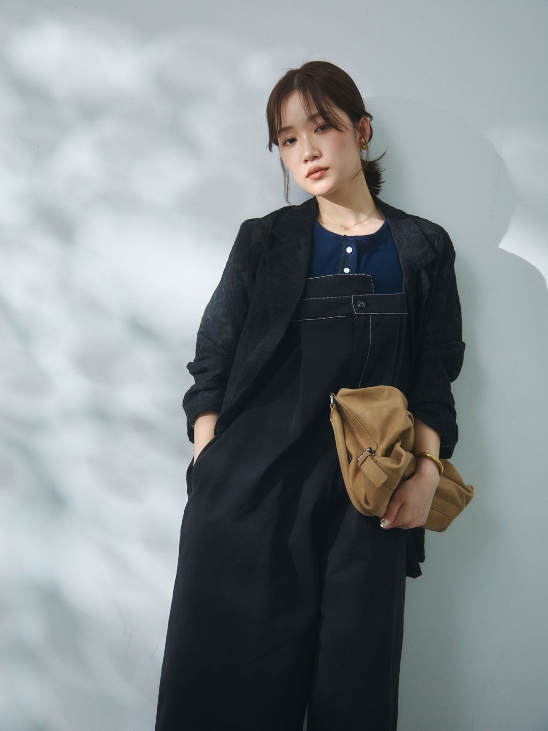 【Allure】[SET]カットオフコットンツイル配色ステッチサロペット+カットオフコットンツイル配色ステッチサロペット(2set)