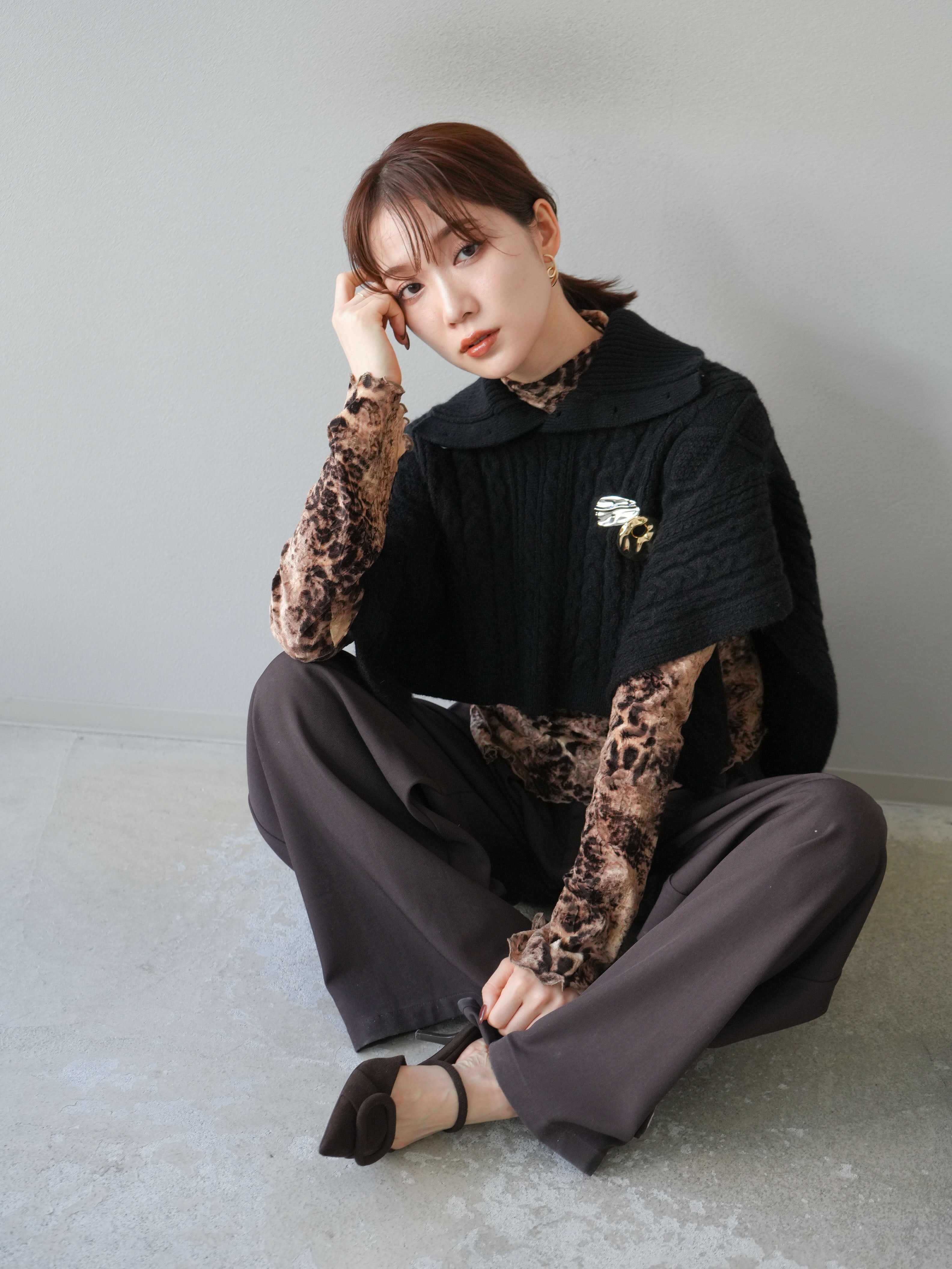 pium 】レイヤードケーブルニット ルミネ限定カラー ブラック×ミックス