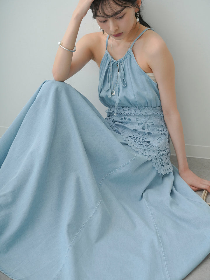 [予約]ウエストレースフレアキャミワンピース/lightblue