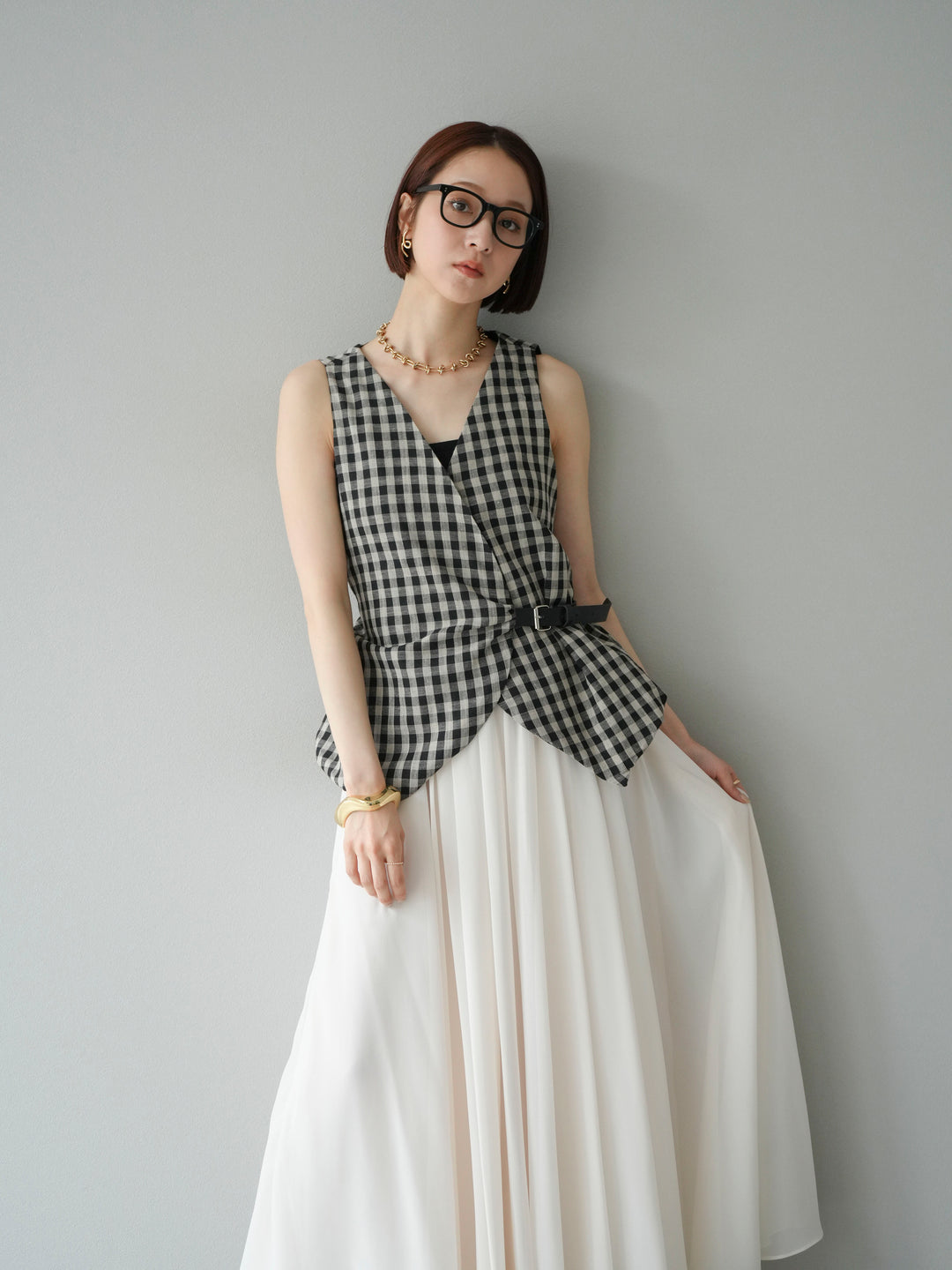 [SET]ベルトデザインバルーンブラウス+選べるアクセセット(2set)