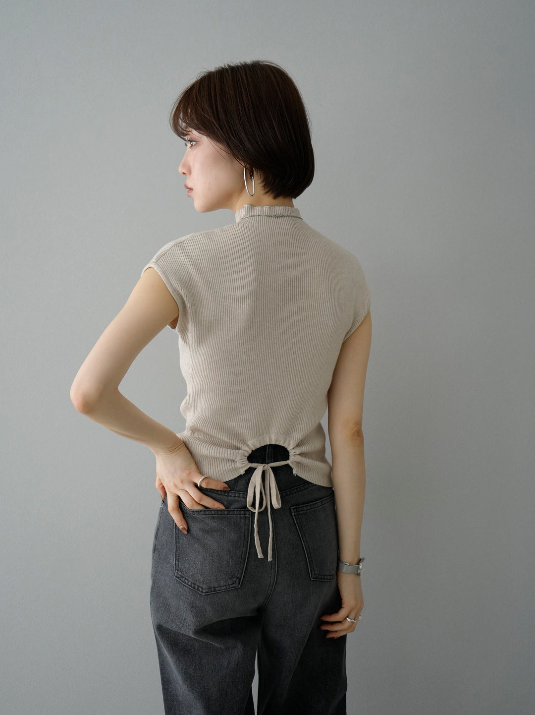 [SET] Backround open rib knit + cutout sleeveless rib knit (2set)