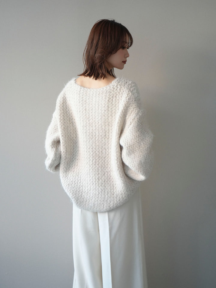 [予約]ウールタッチラメミックスヤーンVネックニットプルオーバー/ivory