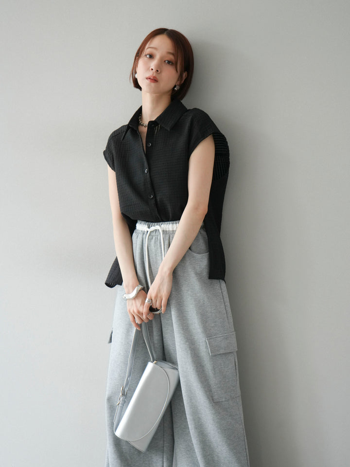 [SET]シアーチェックノースリーブシャツ+ウエストラインサイドポケットスウェットパンツ(2set)