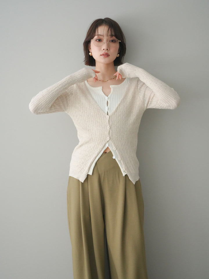 [予約]バイカラーレイヤードニットカーディガン/white