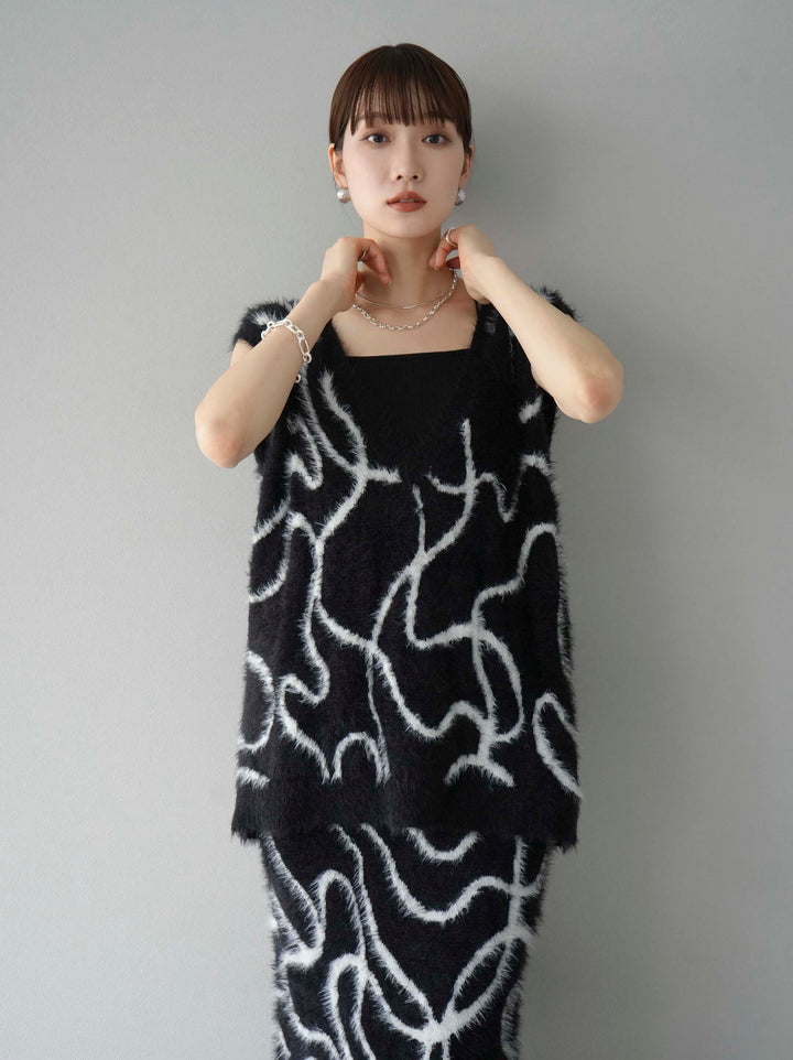 [SET] 線狀毛絨針織背心 + 線狀毛絨針織裙 (2套)