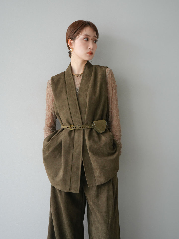 [SET]ポーチベルト付スウェードジレ×パンツSET UP(2set)