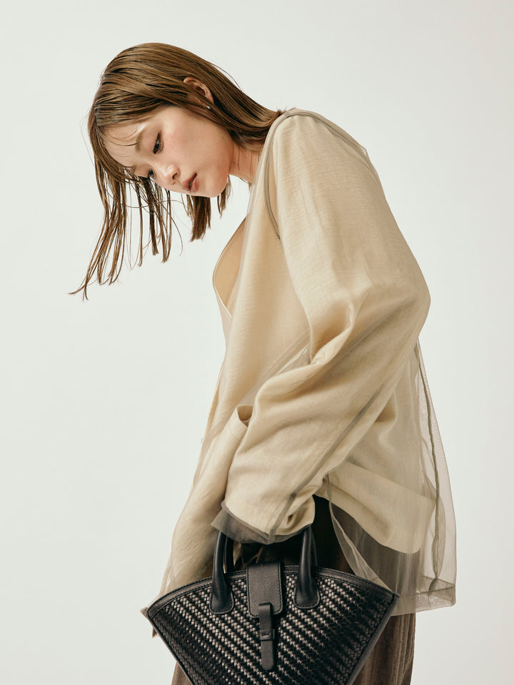 [予約]チュールレイヤードVジャケット/アイボリー