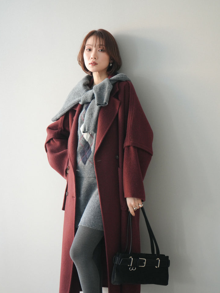 [20%オフ]カシミヤ100%ダブルブレストロングコート/red