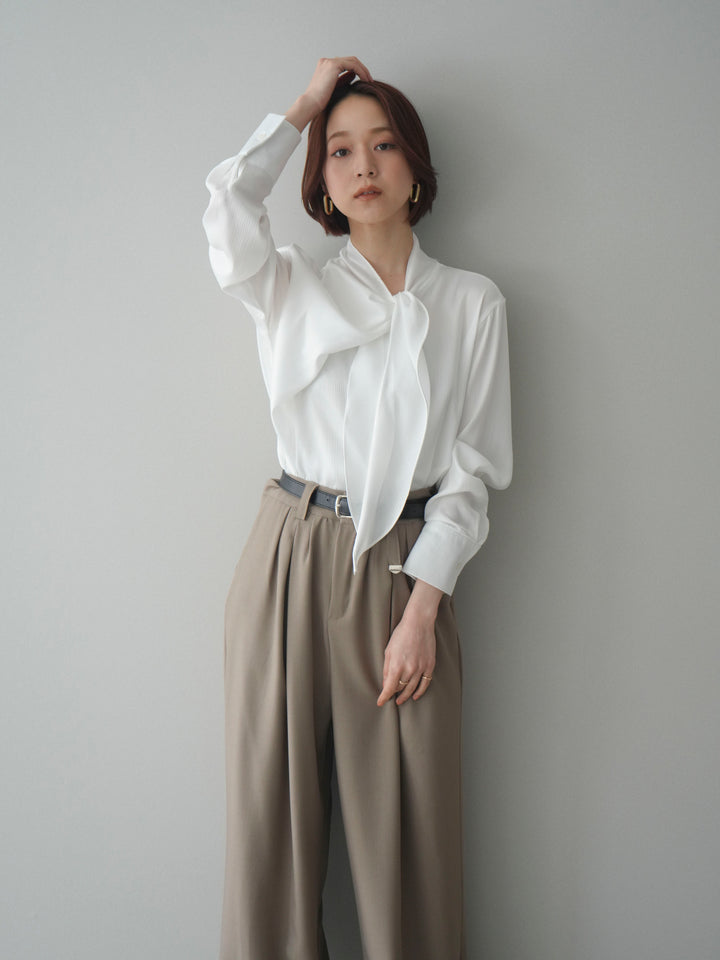 [SET]楊柳シャイニータイブラウス+ベルト付キーホルダーモチーフワイドパンツ(2set)