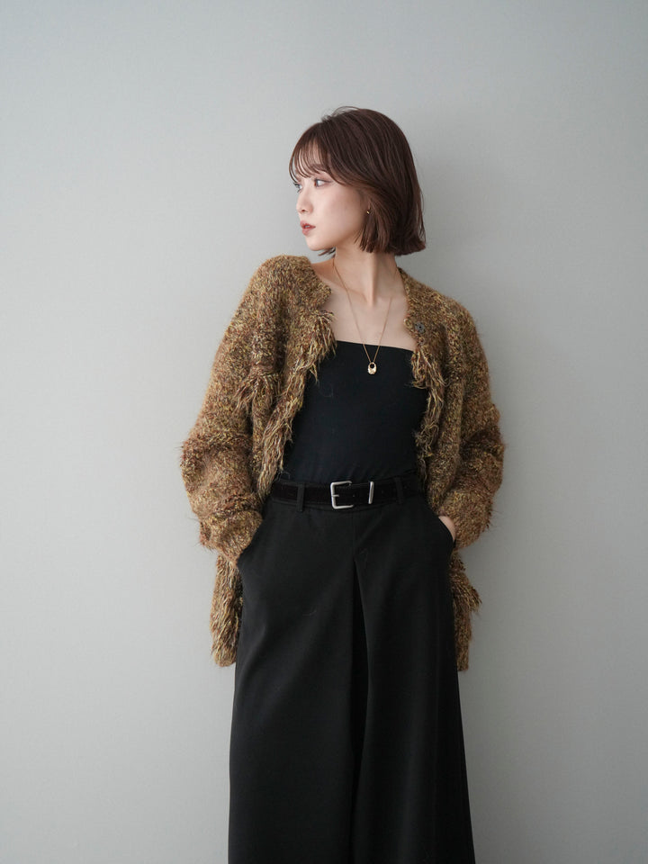 [予約]ミックスヤーンフリンジデザインニットジャケット/brown