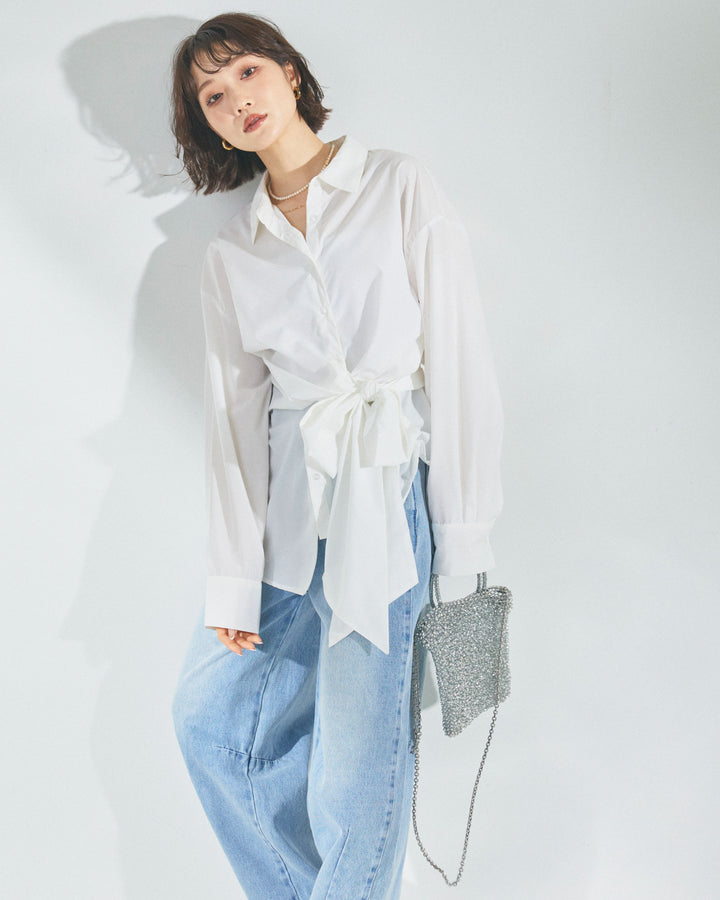 【Allure】[SET]ウエストアシメリボンシャツ+ウエストアシメリボンシャツ(2set)