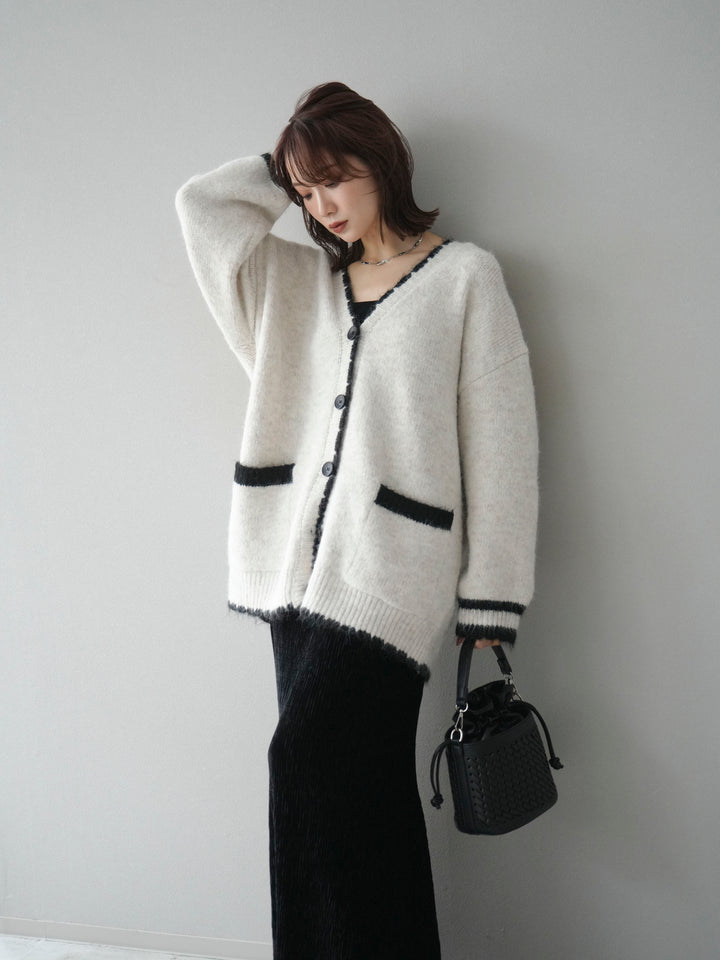 [予約]バイカラーラメニットカーディガン/ivory