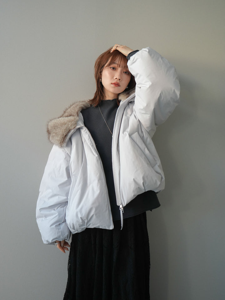 [予約]フードファーショートダウンコート/lightgray