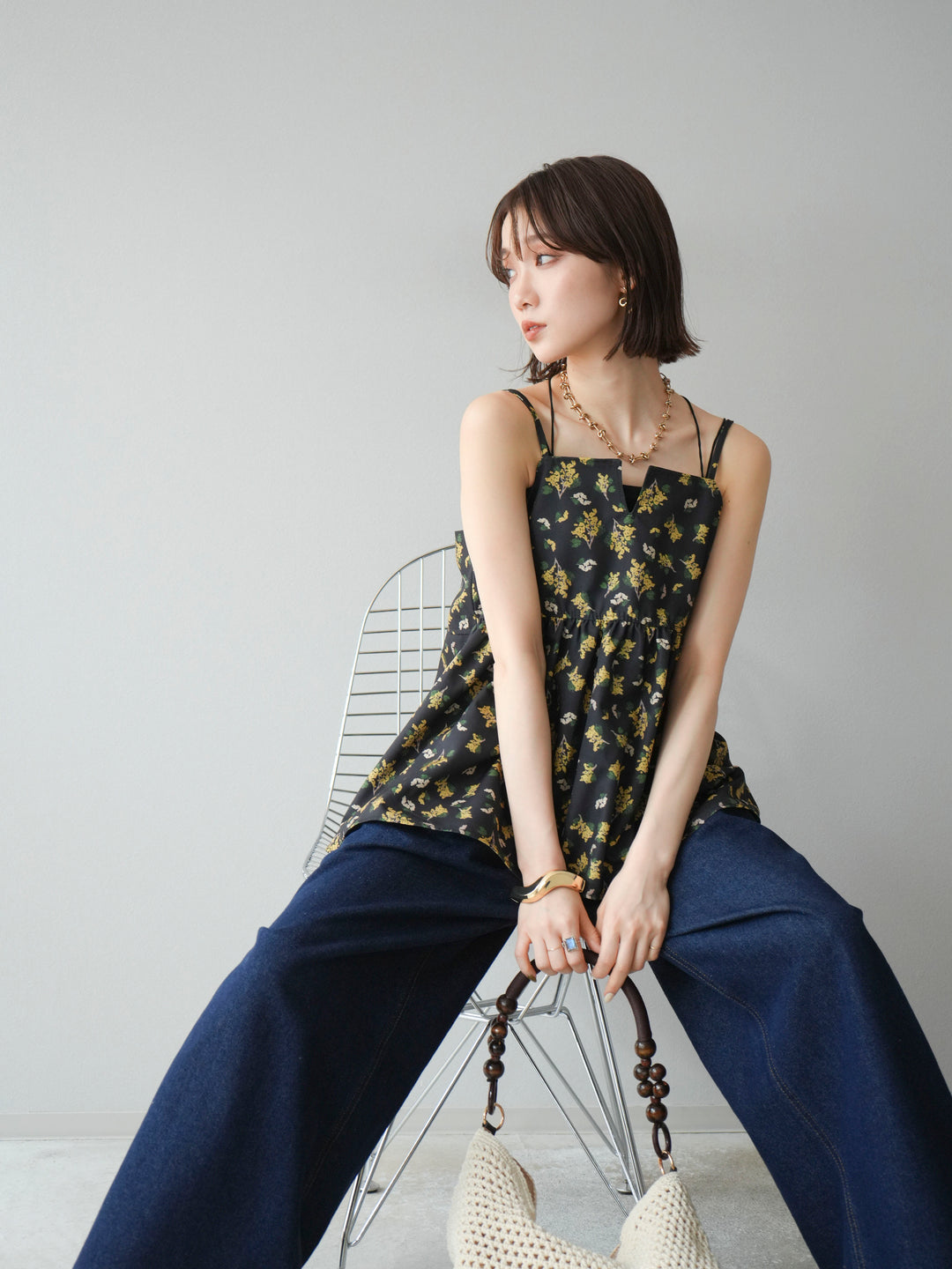 [予約]ブーケプリントキャミソール/ブラック